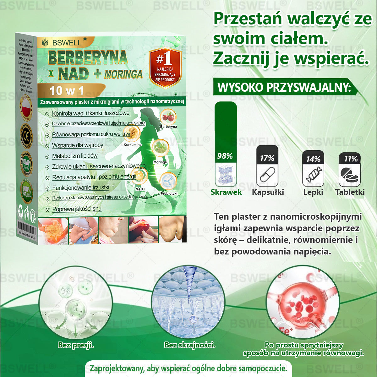 🪻BSWELL® Nano mikroigłowy plaster wyszczuplający (Raz dziennie, efekty już po 28 dniach ✅ Wspiera odchudzanie, serce, cukrzycę, sen, jelita, stawy i więcej.